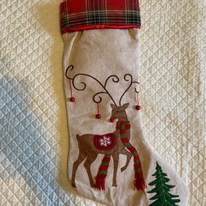 Festive Reindeer Christmas Stocking with Plaid Cuff